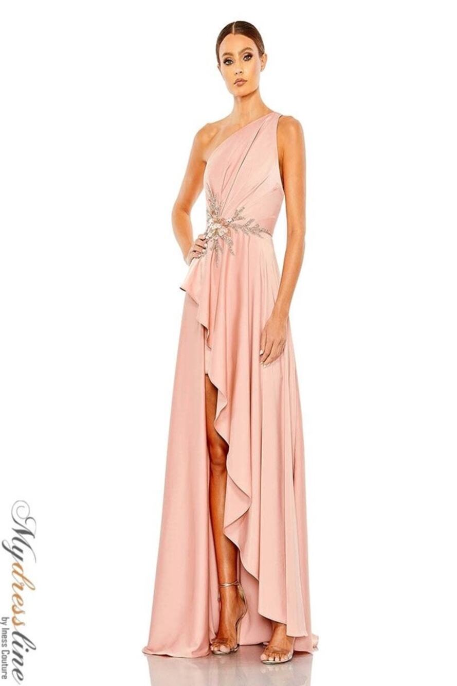 Mac Duggal Blush Pink Embellished One Shoulder Formal Asymmetrical Gown 10